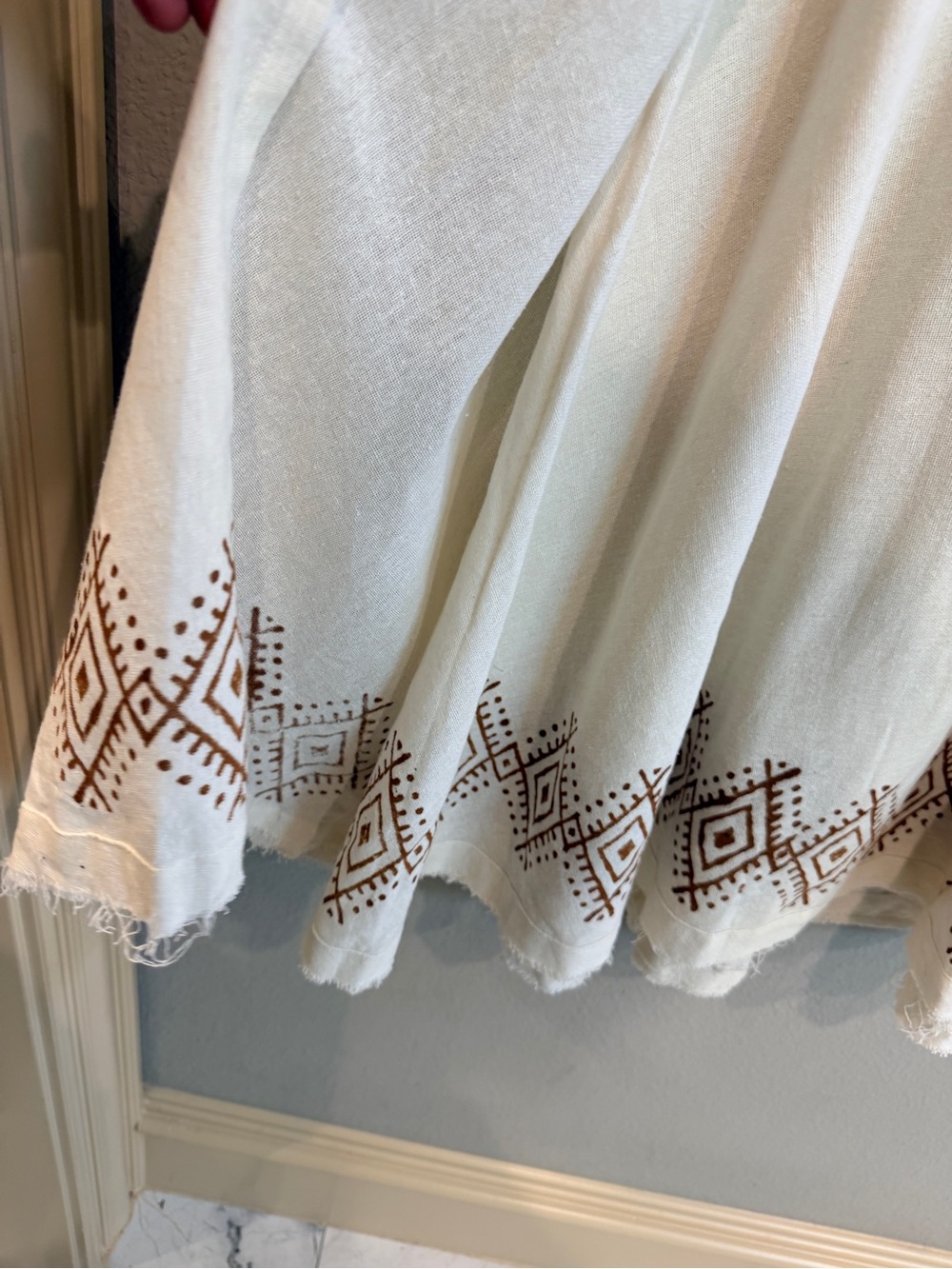 Handmade Boho Wrap Maxi Skirt Ivory Brown Geometric Print One Size - Picture 11 of 12
